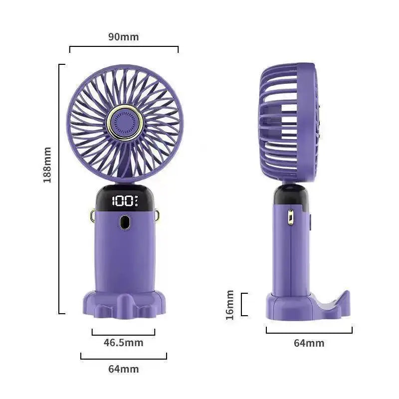 Portable USB Handheld Mini Fan Foldable Neck Hanging Fans 5 Speed USB Rechargeable Fan with Phone Stand and Display Screen