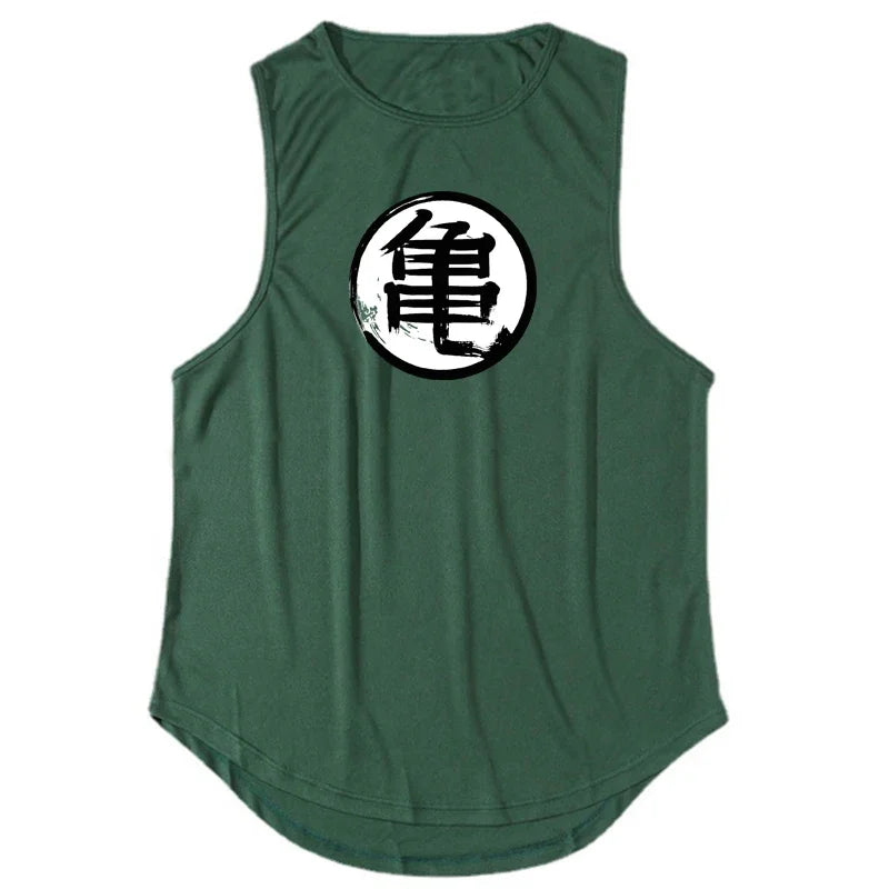 Japanese Anime Turtle Graphic Summer Fitness Tank Top for Men - Gym Workout Sleeveless Shirt and Loose Running Vest
