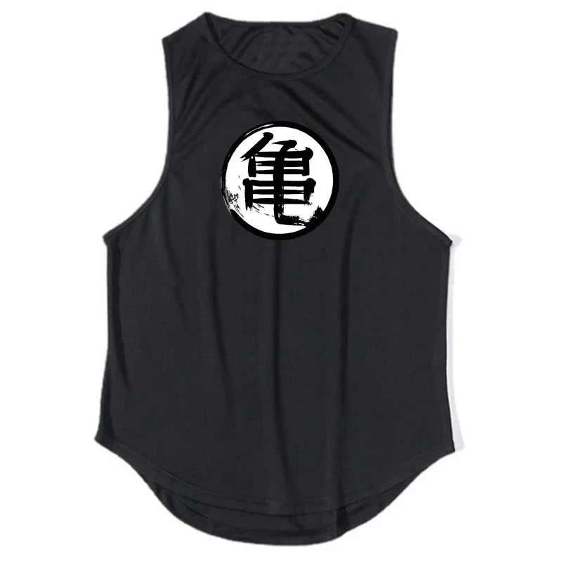 Japanese Anime Turtle Graphic Summer Fitness Tank Top for Men - Gym Workout Sleeveless Shirt and Loose Running Vest