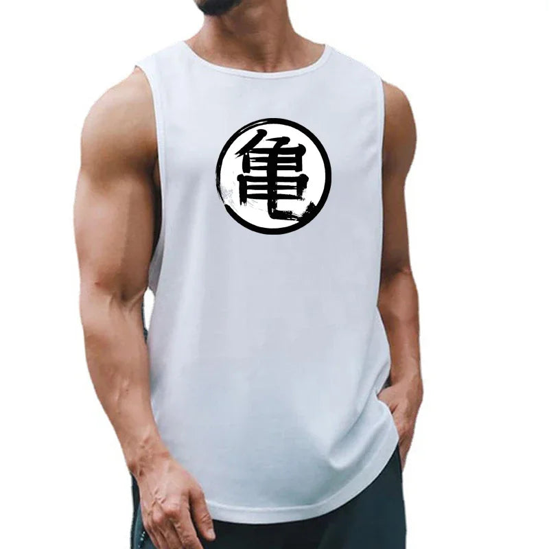 Japanese Anime Turtle Graphic Summer Fitness Tank Top for Men - Gym Workout Sleeveless Shirt and Loose Running Vest
