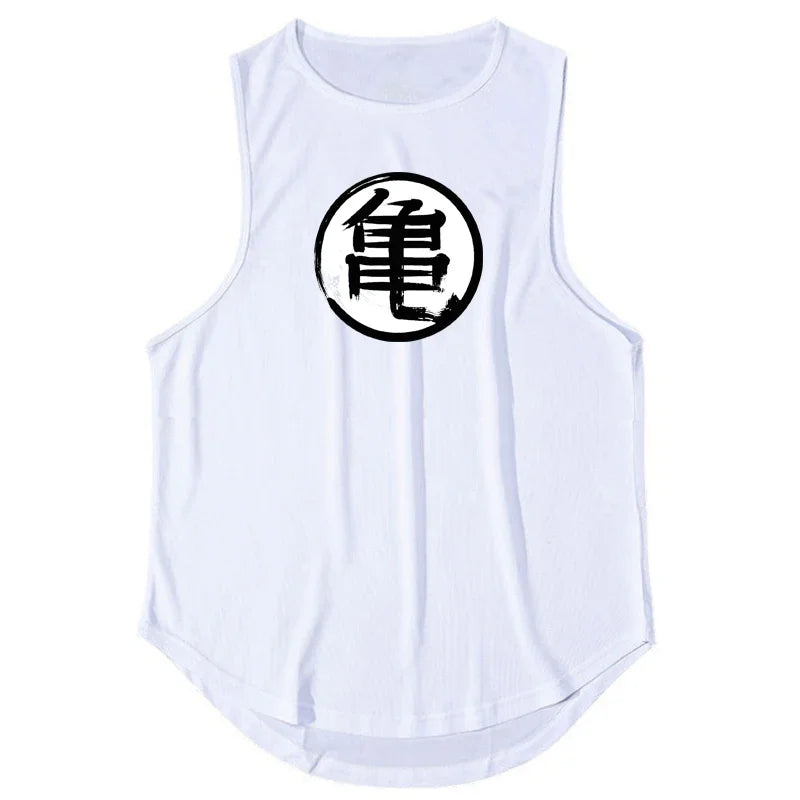 Japanese Anime Turtle Graphic Summer Fitness Tank Top for Men - Gym Workout Sleeveless Shirt and Loose Running Vest