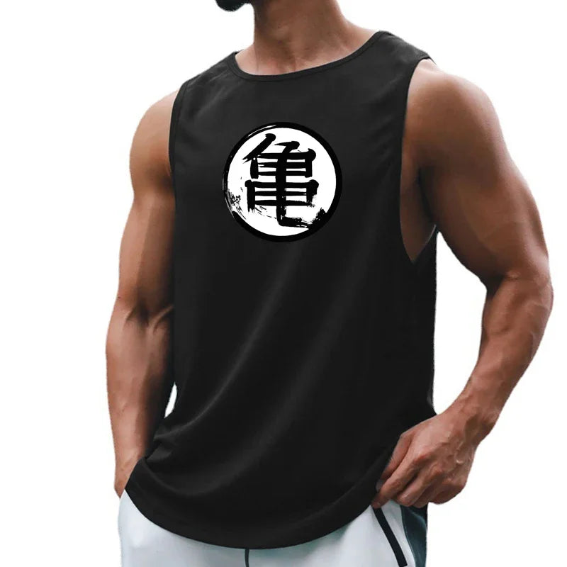 Japanese Anime Turtle Graphic Summer Fitness Tank Top for Men - Gym Workout Sleeveless Shirt and Loose Running Vest