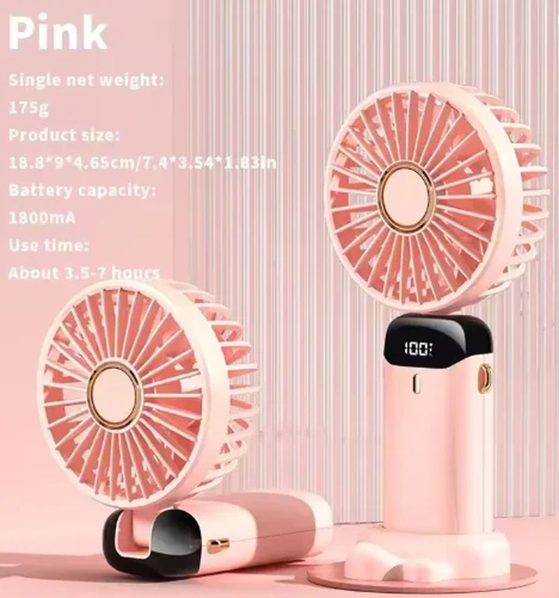 Portable USB Handheld Mini Fan Foldable Neck Hanging Fans 5 Speed USB Rechargeable Fan with Phone Stand and Display Screen