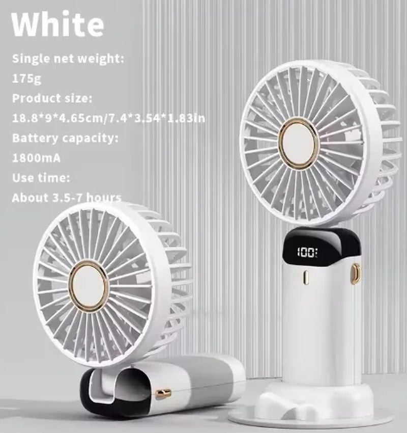 Portable USB Handheld Mini Fan Foldable Neck Hanging Fans 5 Speed USB Rechargeable Fan with Phone Stand and Display Screen