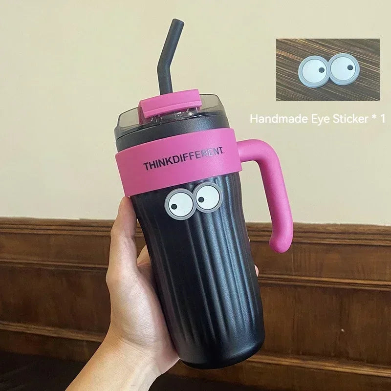 860ML Coffee Cup Outdoor Thermo Water Bottle with Straw Stainless Steel Tumbler Car Thermal Mug Keeps Cold and Heat Vacuum Flask
