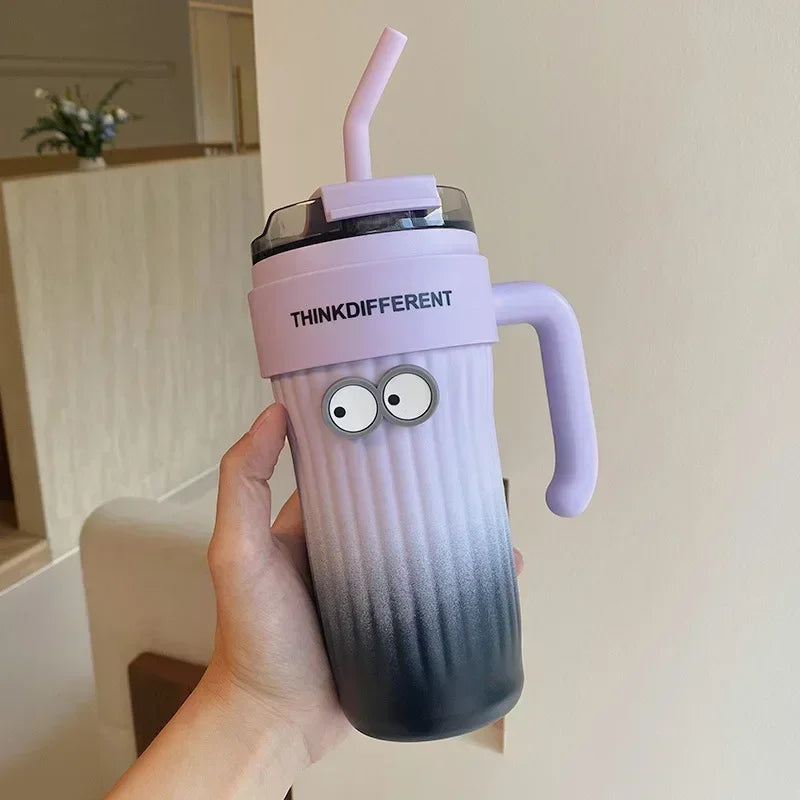 860ML Coffee Cup Outdoor Thermo Water Bottle with Straw Stainless Steel Tumbler Car Thermal Mug Keeps Cold and Heat Vacuum Flask