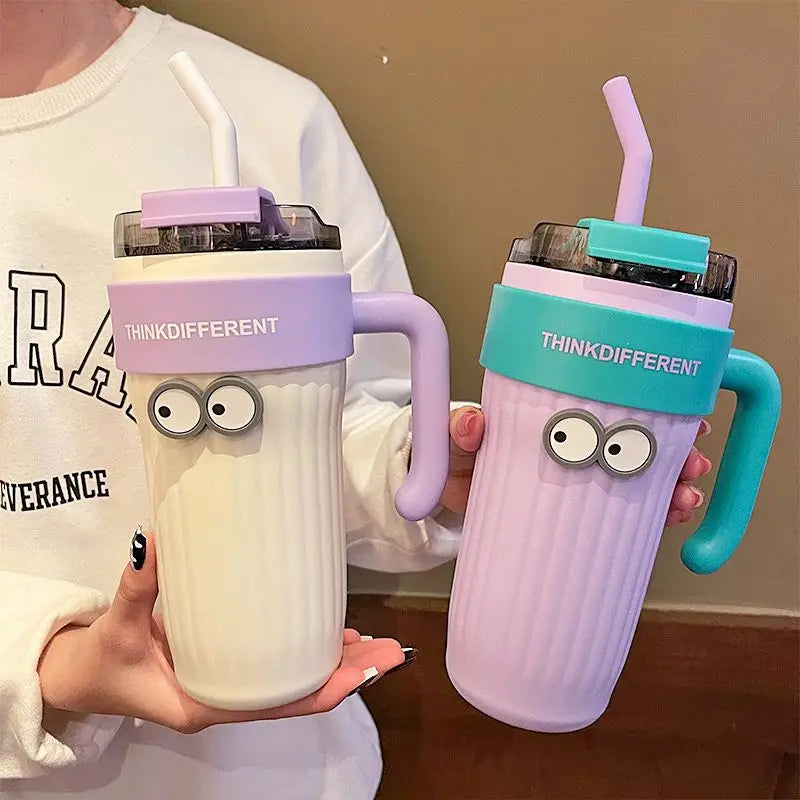 860ML Coffee Cup Outdoor Thermo Water Bottle with Straw Stainless Steel Tumbler Car Thermal Mug Keeps Cold and Heat Vacuum Flask
