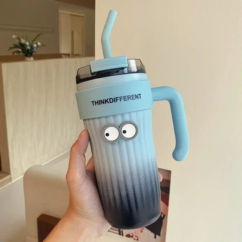 860ML Coffee Cup Outdoor Thermo Water Bottle with Straw Stainless Steel Tumbler Car Thermal Mug Keeps Cold and Heat Vacuum Flask
