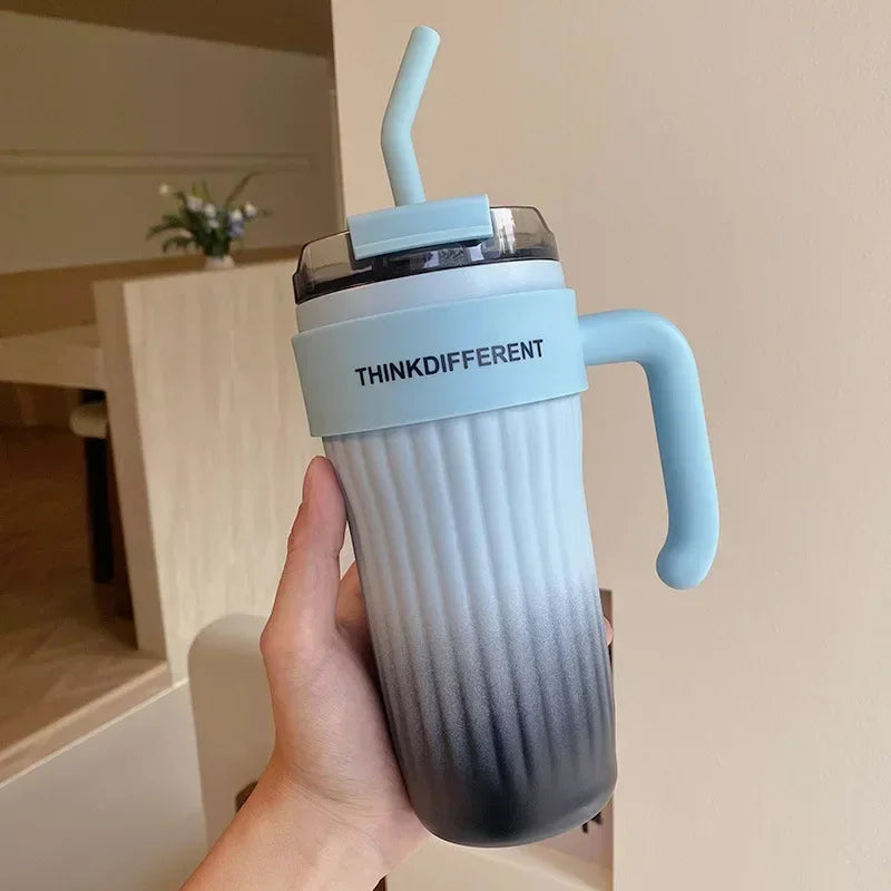 860ML Coffee Cup Outdoor Thermo Water Bottle with Straw Stainless Steel Tumbler Car Thermal Mug Keeps Cold and Heat Vacuum Flask