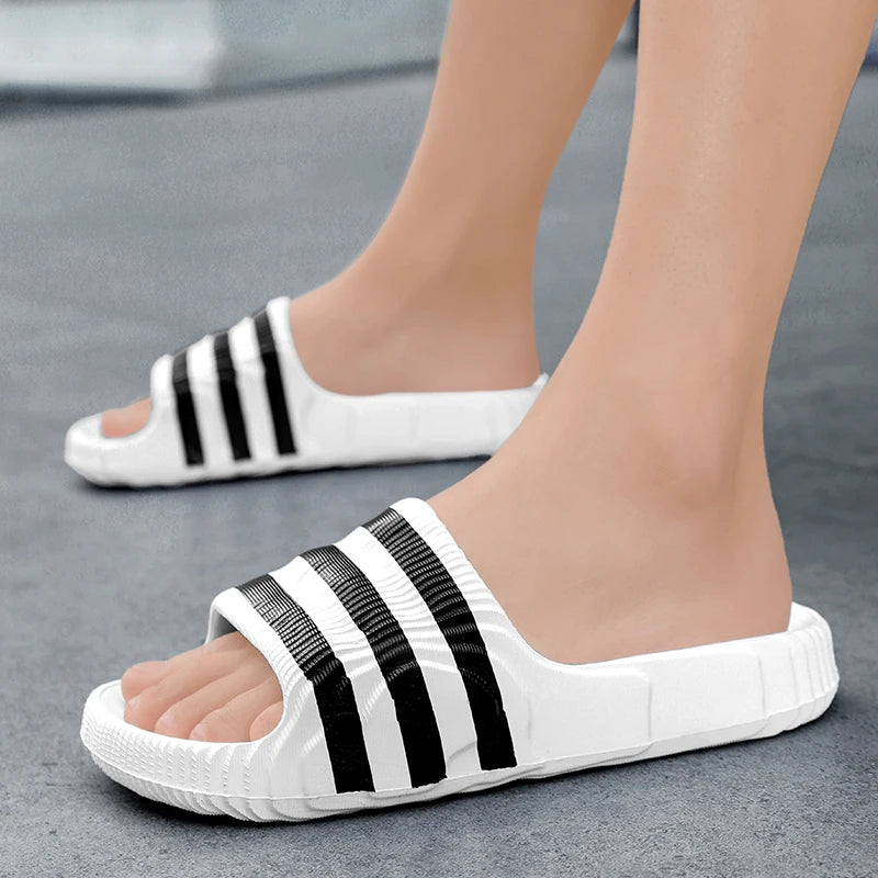 2025Summer New Refreshing Comfortable Casual High-Qualityevasuper Comfortable Three-Stripes High-Quality Couple'S Slippers