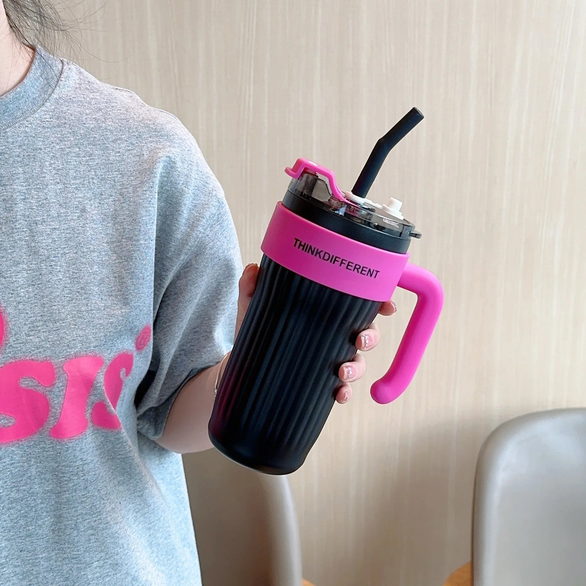 860ML Coffee Cup Outdoor Thermo Water Bottle with Straw Stainless Steel Tumbler Car Thermal Mug Keeps Cold and Heat Vacuum Flask