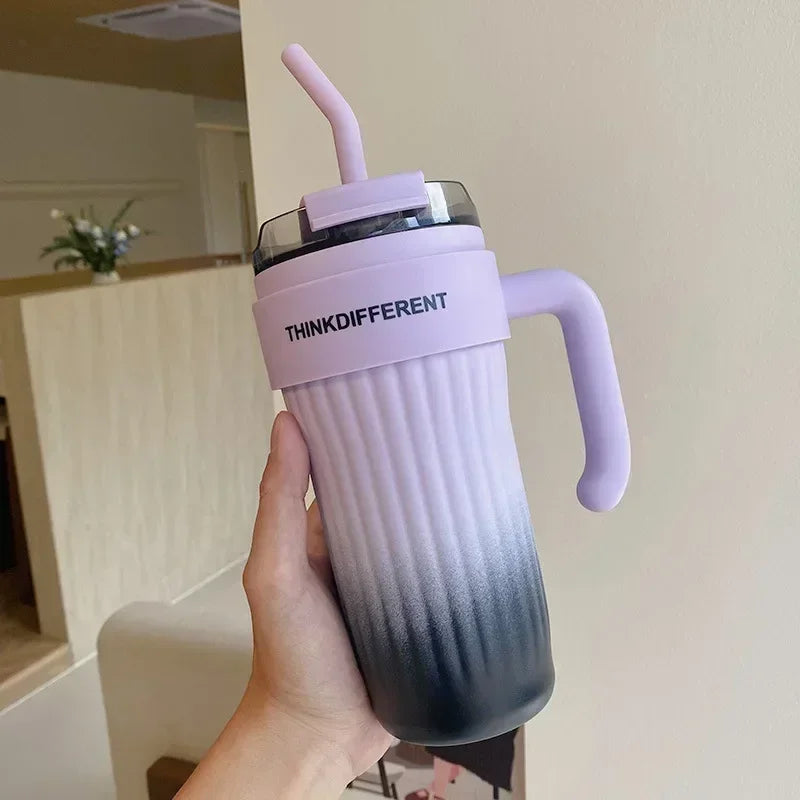 860ML Coffee Cup Outdoor Thermo Water Bottle with Straw Stainless Steel Tumbler Car Thermal Mug Keeps Cold and Heat Vacuum Flask
