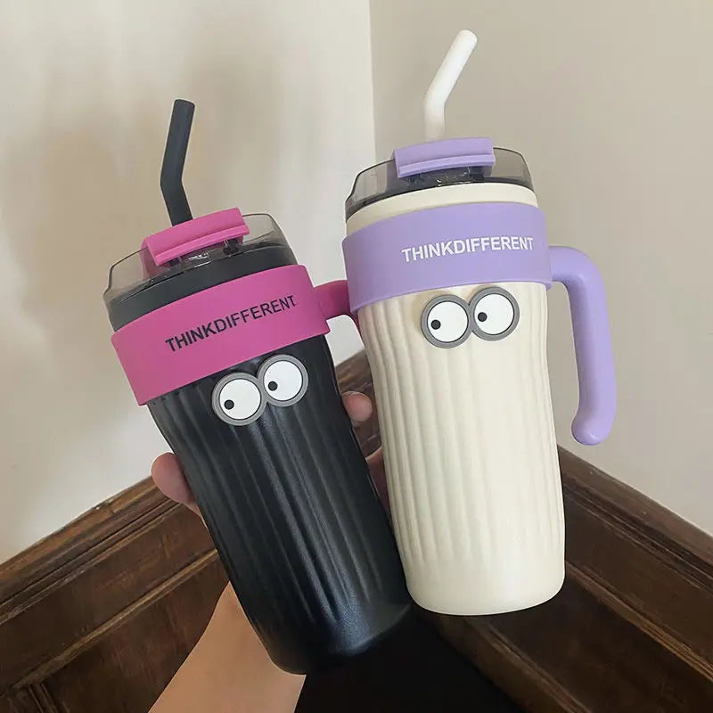 860ML Coffee Cup Outdoor Thermo Water Bottle with Straw Stainless Steel Tumbler Car Thermal Mug Keeps Cold and Heat Vacuum Flask