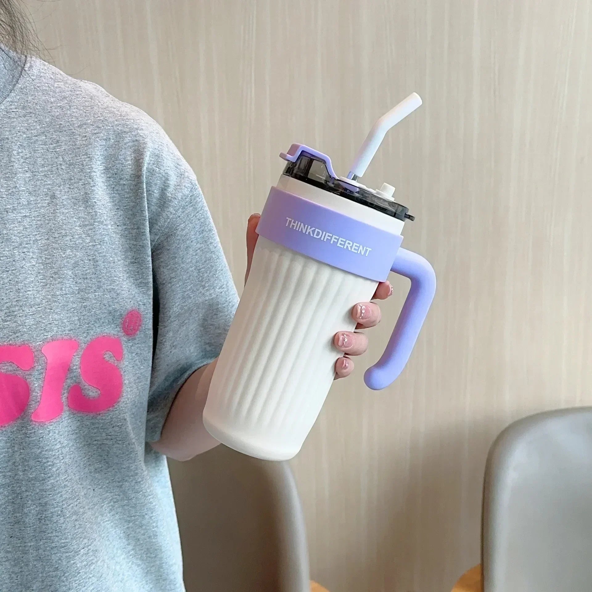 860ML Coffee Cup Outdoor Thermo Water Bottle with Straw Stainless Steel Tumbler Car Thermal Mug Keeps Cold and Heat Vacuum Flask