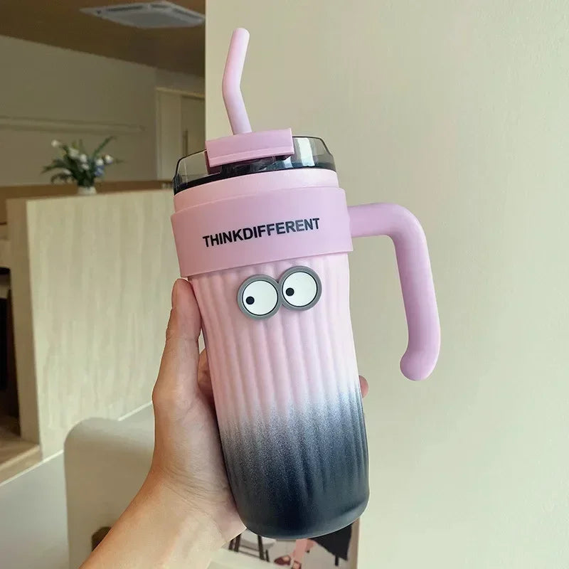 860ML Coffee Cup Outdoor Thermo Water Bottle with Straw Stainless Steel Tumbler Car Thermal Mug Keeps Cold and Heat Vacuum Flask