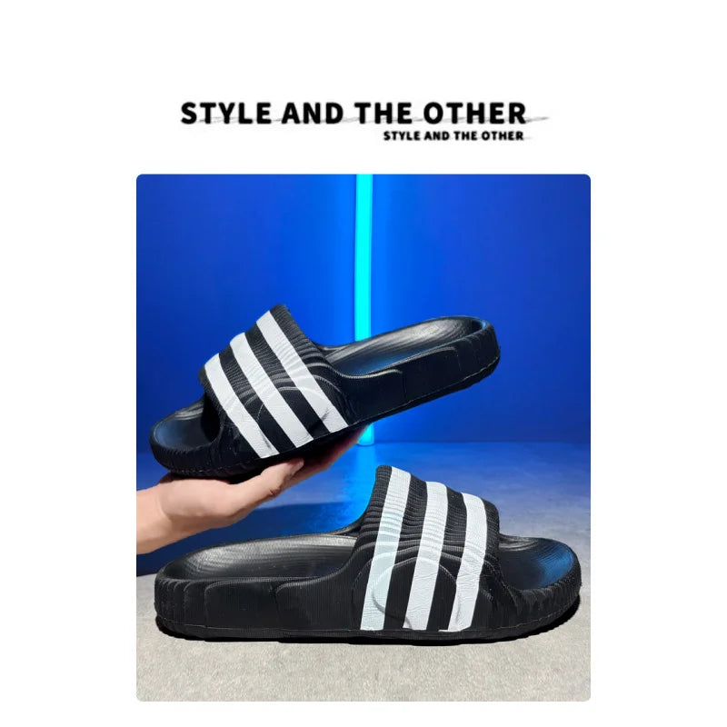 2025Summer New Refreshing Comfortable Casual High-Qualityevasuper Comfortable Three-Stripes High-Quality Couple'S Slippers