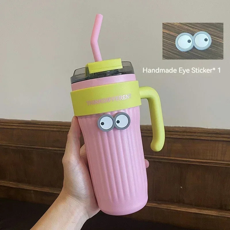 860ML Coffee Cup Outdoor Thermo Water Bottle with Straw Stainless Steel Tumbler Car Thermal Mug Keeps Cold and Heat Vacuum Flask