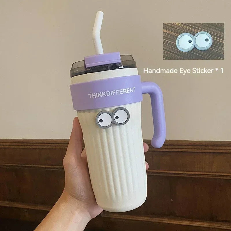 860ML Coffee Cup Outdoor Thermo Water Bottle with Straw Stainless Steel Tumbler Car Thermal Mug Keeps Cold and Heat Vacuum Flask