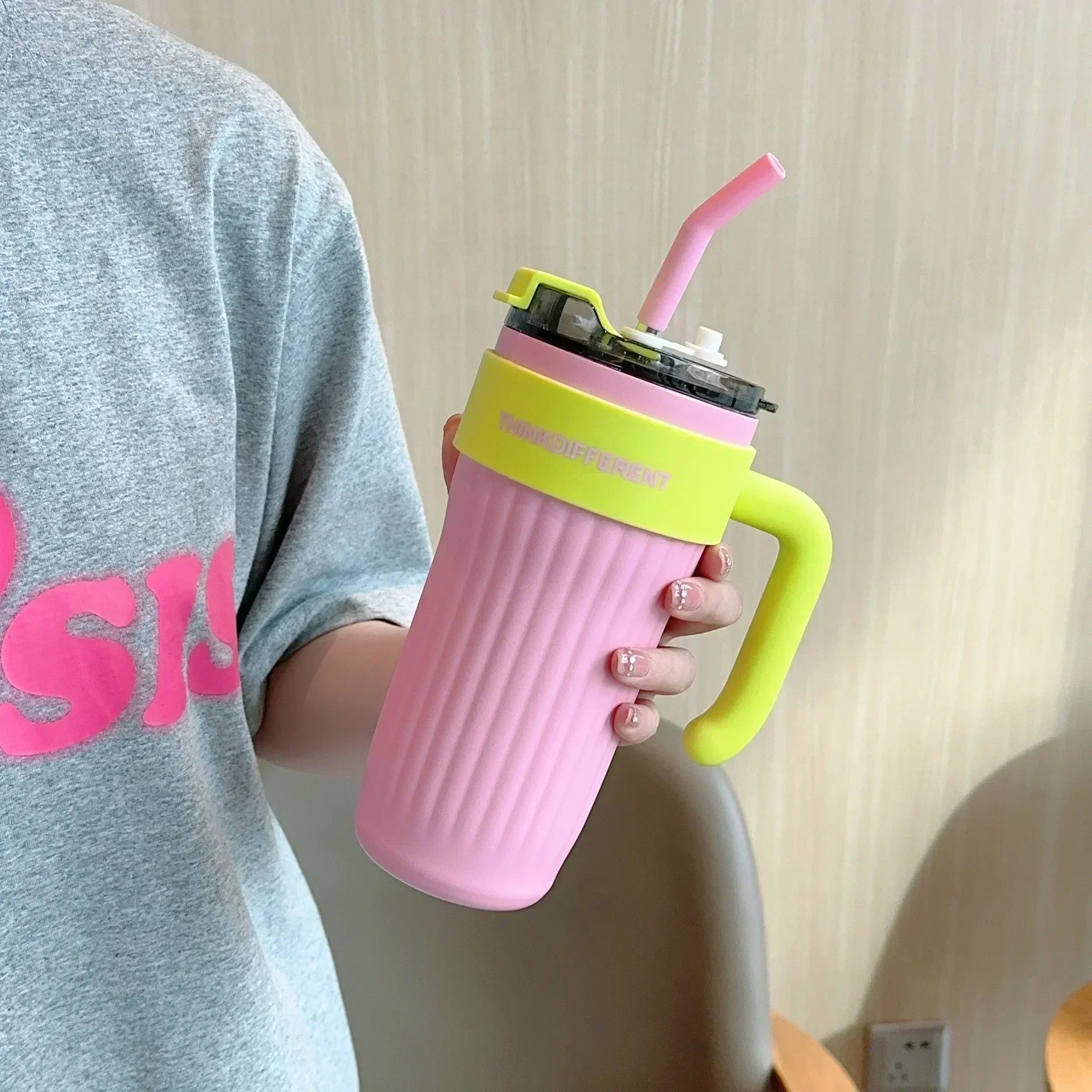 860ML Coffee Cup Outdoor Thermo Water Bottle with Straw Stainless Steel Tumbler Car Thermal Mug Keeps Cold and Heat Vacuum Flask