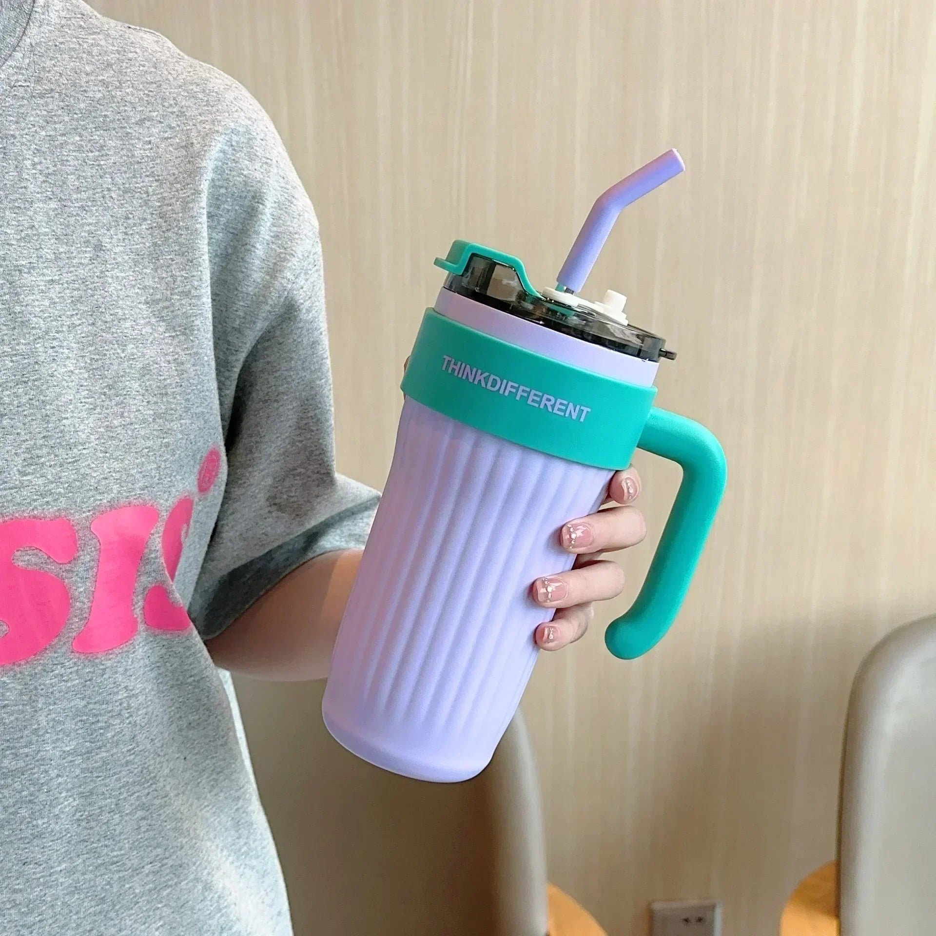 860ML Coffee Cup Outdoor Thermo Water Bottle with Straw Stainless Steel Tumbler Car Thermal Mug Keeps Cold and Heat Vacuum Flask