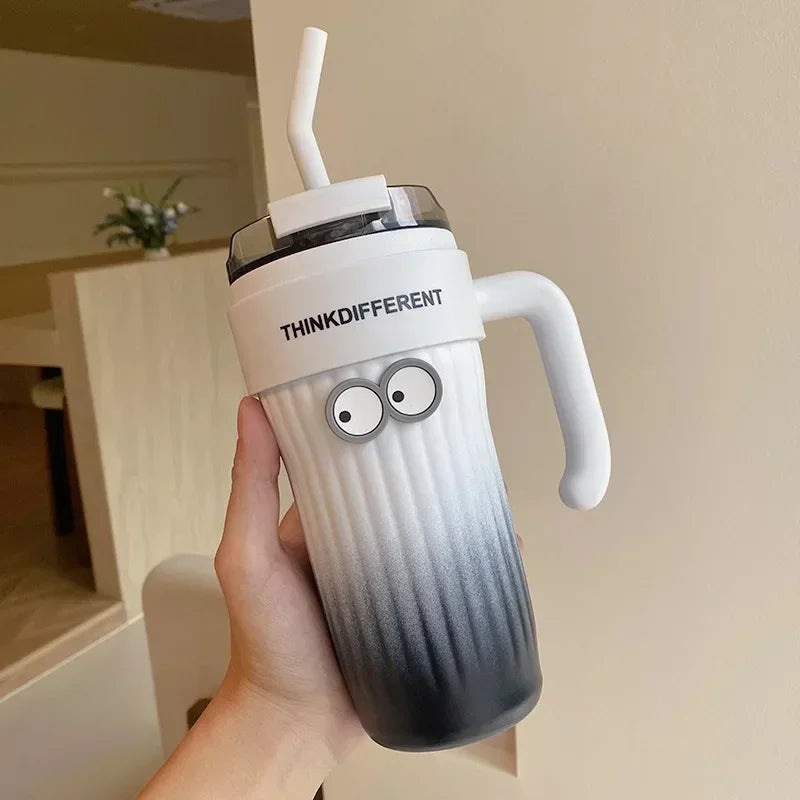 860ML Coffee Cup Outdoor Thermo Water Bottle with Straw Stainless Steel Tumbler Car Thermal Mug Keeps Cold and Heat Vacuum Flask