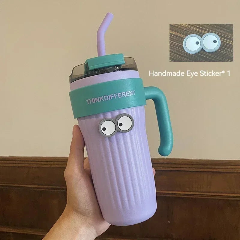 860ML Coffee Cup Outdoor Thermo Water Bottle with Straw Stainless Steel Tumbler Car Thermal Mug Keeps Cold and Heat Vacuum Flask