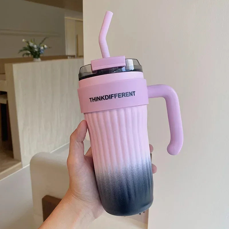 860ML Coffee Cup Outdoor Thermo Water Bottle with Straw Stainless Steel Tumbler Car Thermal Mug Keeps Cold and Heat Vacuum Flask