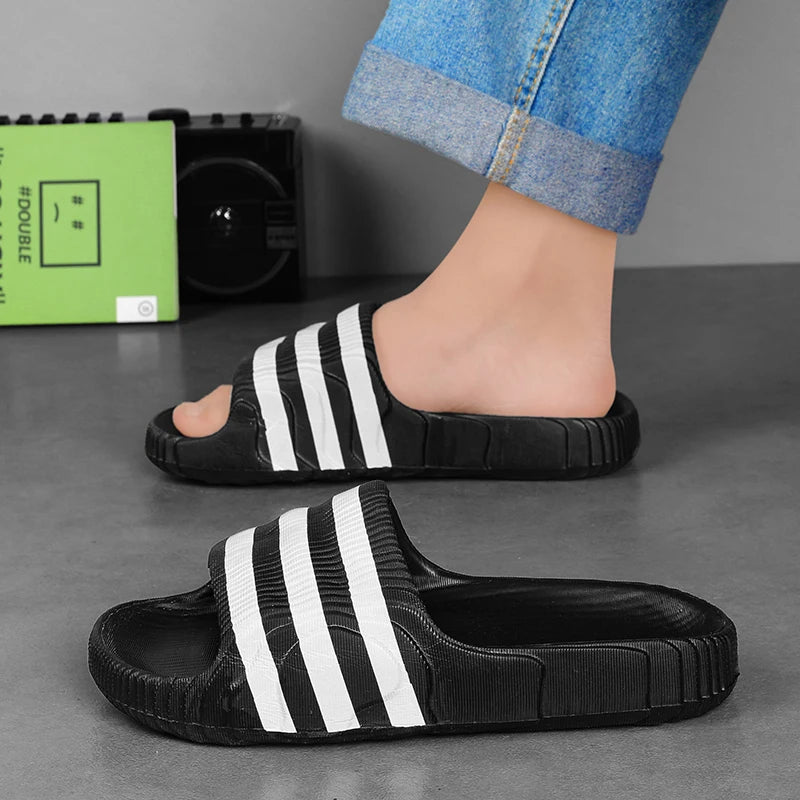 2025Summer New Refreshing Comfortable Casual High-Qualityevasuper Comfortable Three-Stripes High-Quality Couple'S Slippers