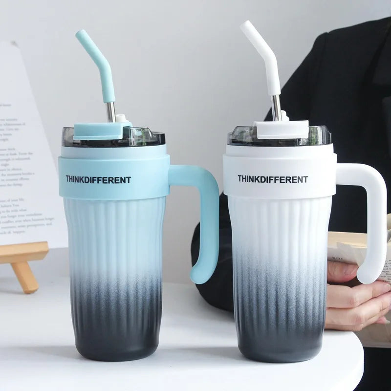 860ML Coffee Cup Outdoor Thermo Water Bottle with Straw Stainless Steel Tumbler Car Thermal Mug Keeps Cold and Heat Vacuum Flask