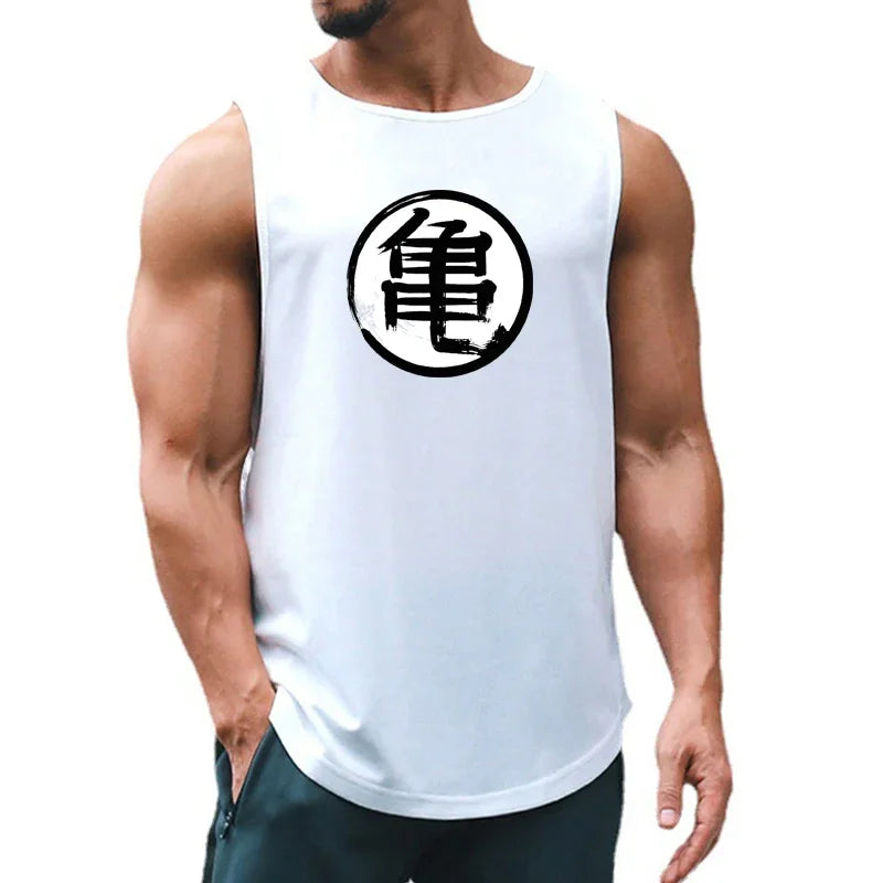 Japanese Anime Turtle Graphic Summer Fitness Tank Top for Men - Gym Workout Sleeveless Shirt and Loose Running Vest