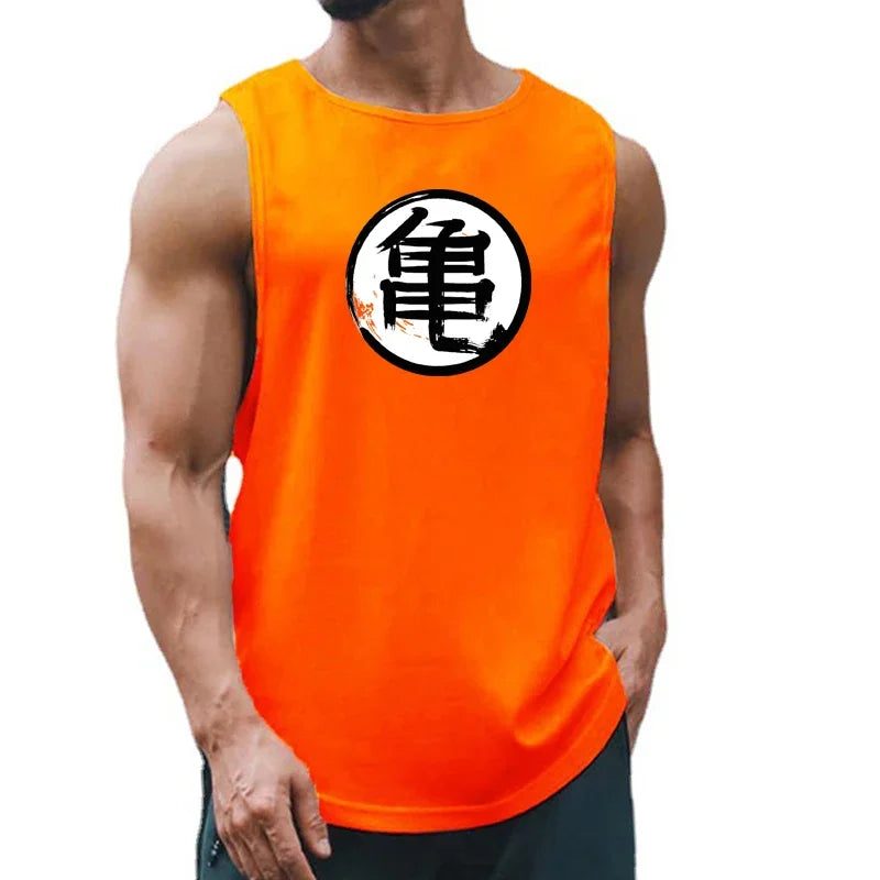 Japanese Anime Turtle Graphic Summer Fitness Tank Top for Men - Gym Workout Sleeveless Shirt and Loose Running Vest