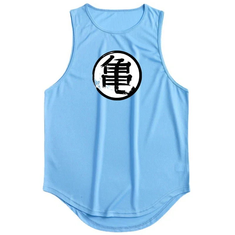 Japanese Anime Turtle Graphic Summer Fitness Tank Top for Men - Gym Workout Sleeveless Shirt and Loose Running Vest