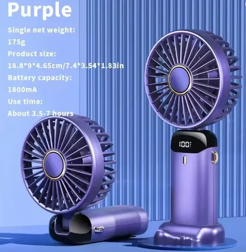 Portable USB Handheld Mini Fan Foldable Neck Hanging Fans 5 Speed USB Rechargeable Fan with Phone Stand and Display Screen
